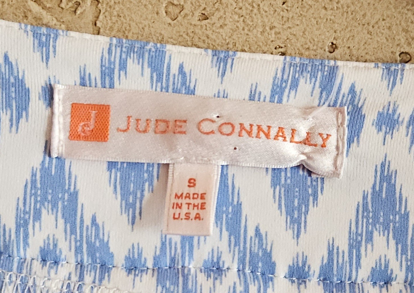 Jude Connally light blue and white shift dress geometric pattern Size Small