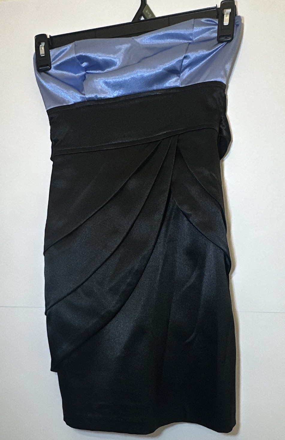 Teeze Me XS Strapless Satin Mini Cocktail Dress Black/Blue Bow Back Zip