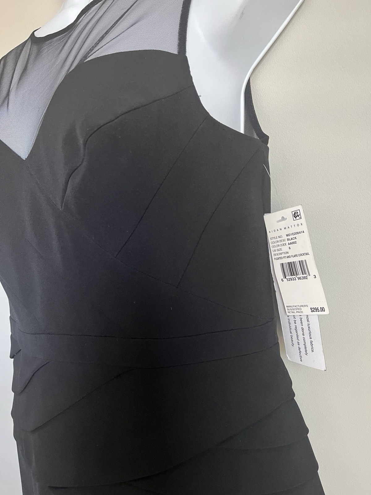 New Aidan Mattox Women’s Black Illusion Pleated Fit Flare Cocktail Dress Sz. 6
