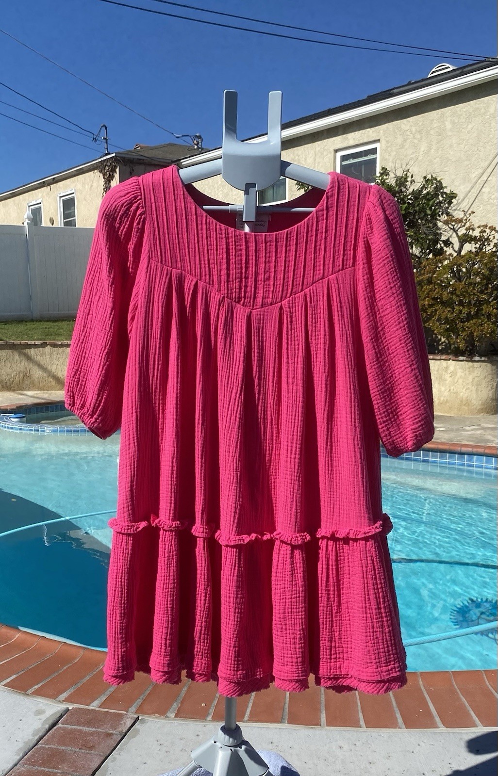 Anthropologie Saturday Sunday Pink Cotton Gauze Babydoll Boho Dress Size Small