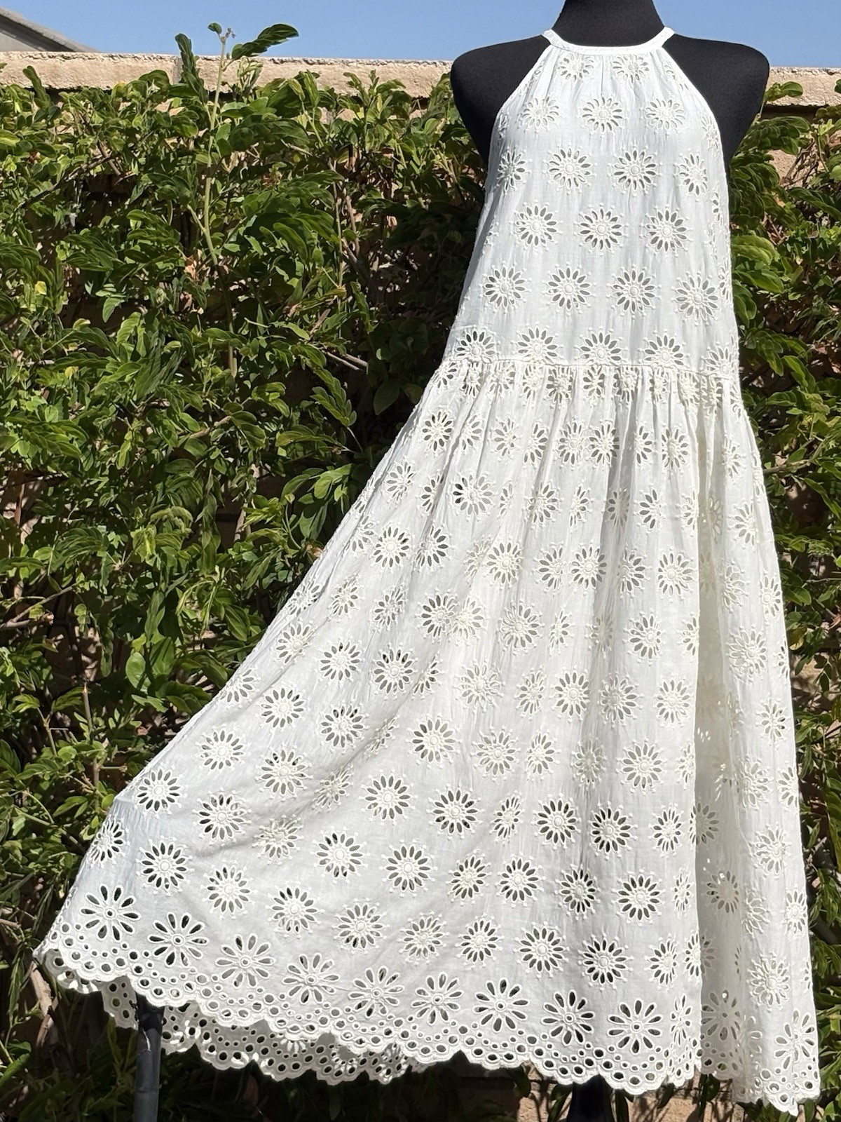 Madewell SZ S Cream Floral Eyelet/embroidered Halter Drop-Waist Maxi Dress- NWT