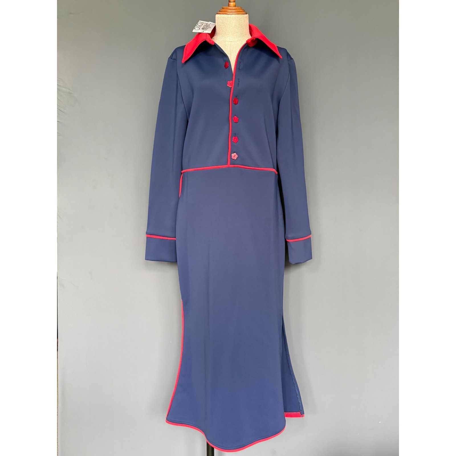 Oyrosy Retro 60s Style Maxi Dress | XL | Navy Red Mod 1970s