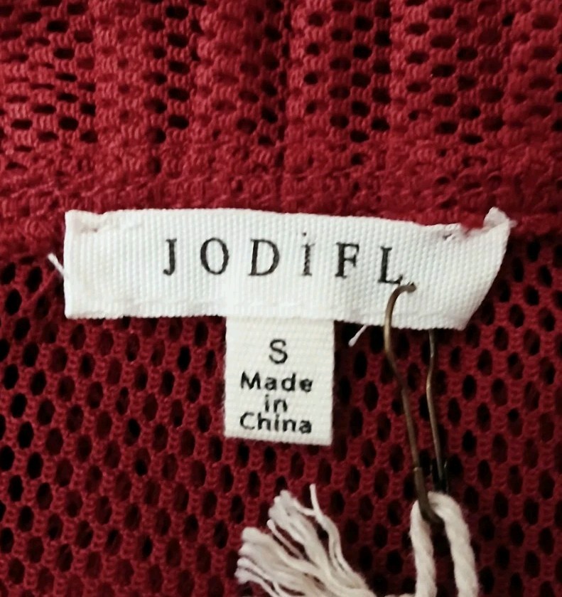 Jodifl Shift Dress S Red Crochet Medallion Mesh Ruffle High Neck 100% Cotton NWT