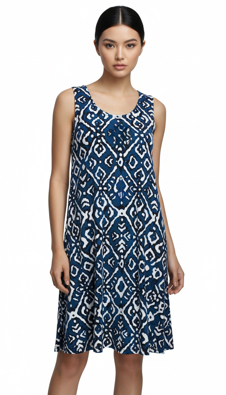 Jostar Women’s Blue Abstract Print Swing Dress Sleeveless Stretch Size S
