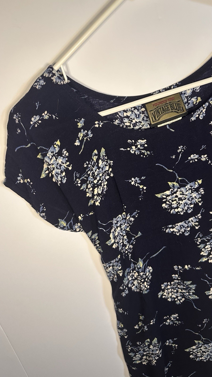 Vintage Blue Navy Blue and Hydrangea Cottagecore Midi Dress with Tie Detailing