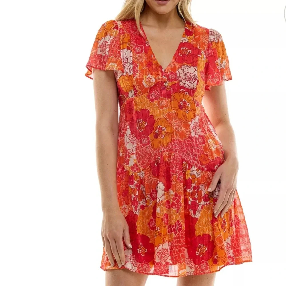 Taylor Floral Babydoll Tiered Shiny size 10 Whimsical Dress