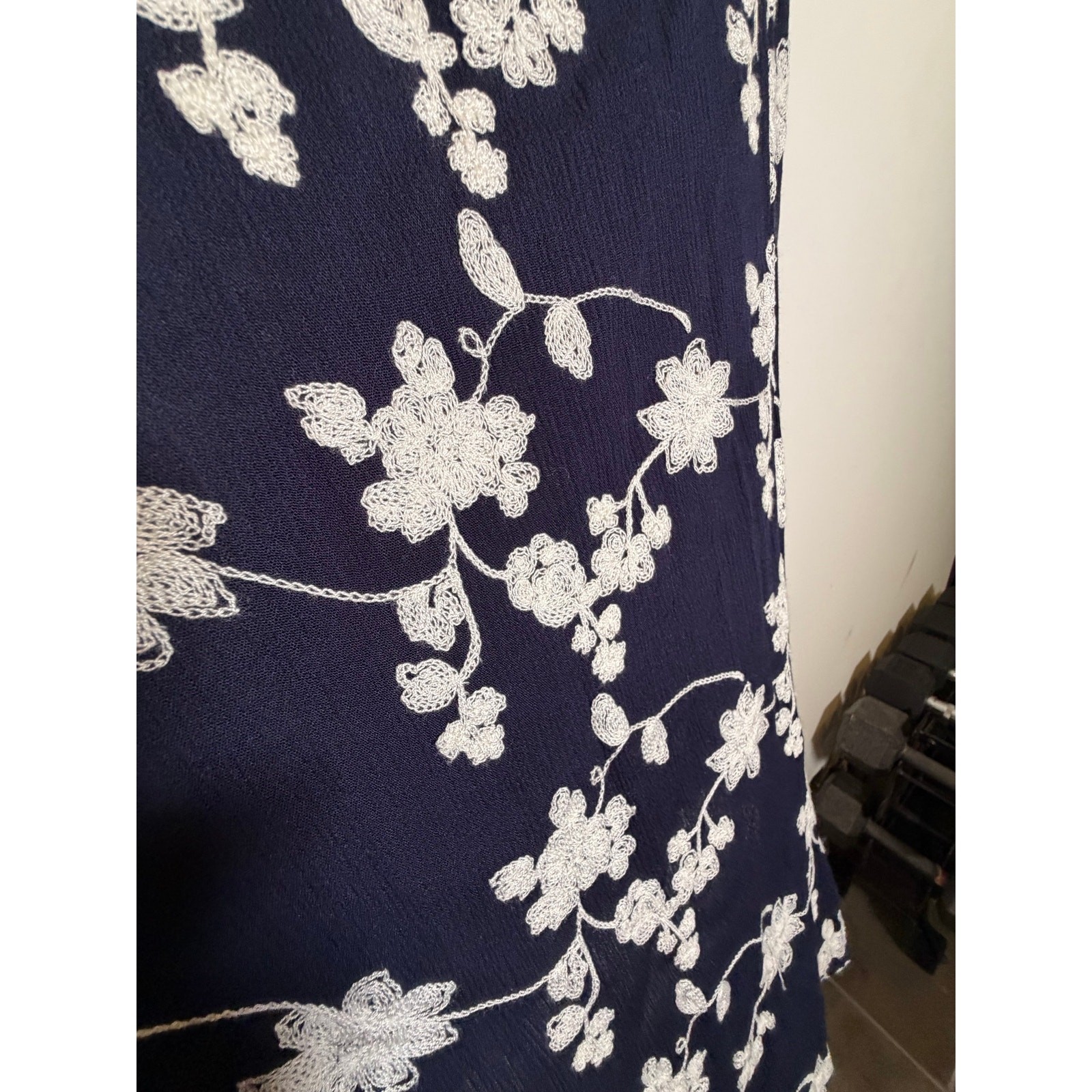 Umgee USA Dress Womens Small Navy Floral Embroidered Open Back Bell Sleeve Boho