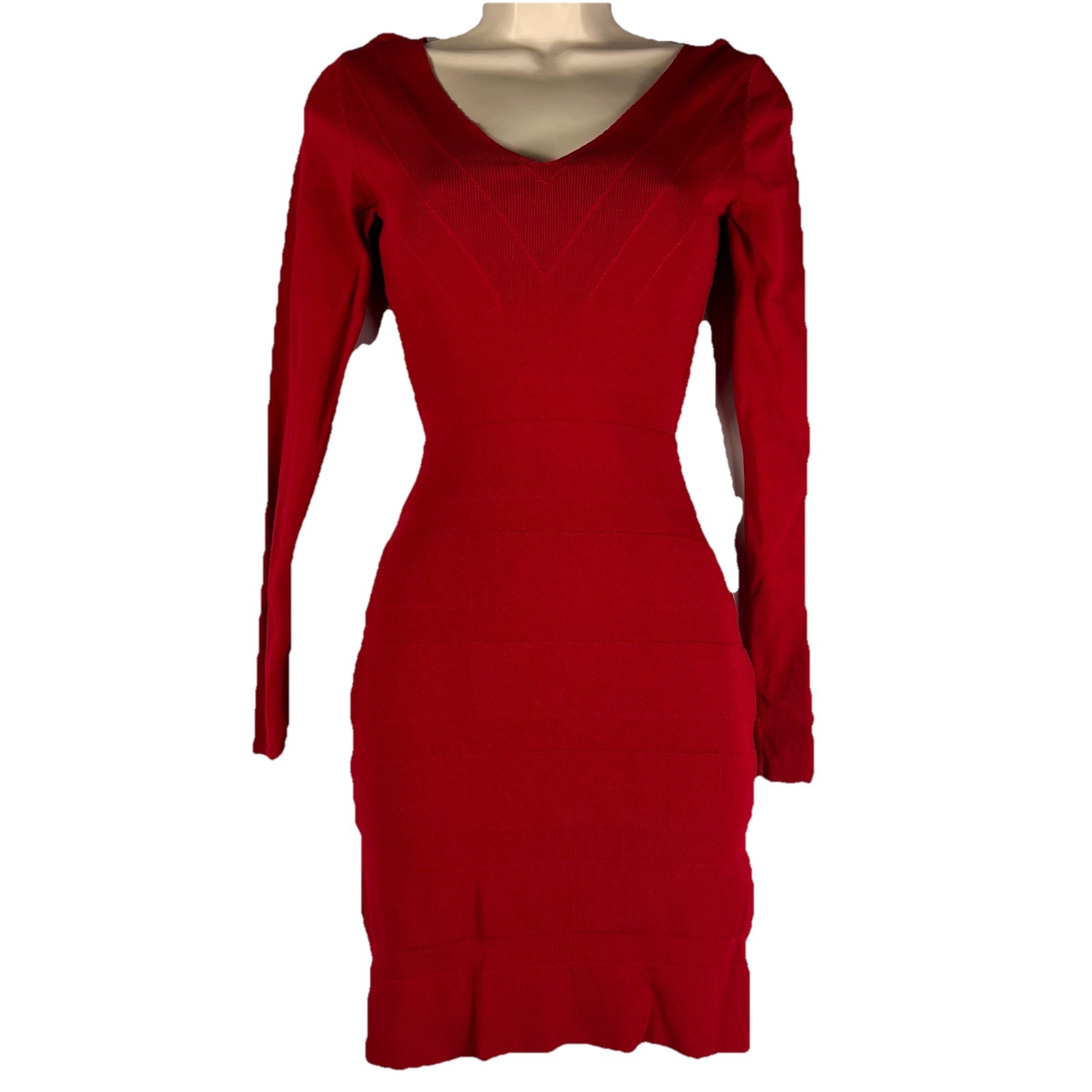 MNG Basics Dress Womens XXS Bodycon Above Knee Mini Long Sleeve Stretch Knit Red