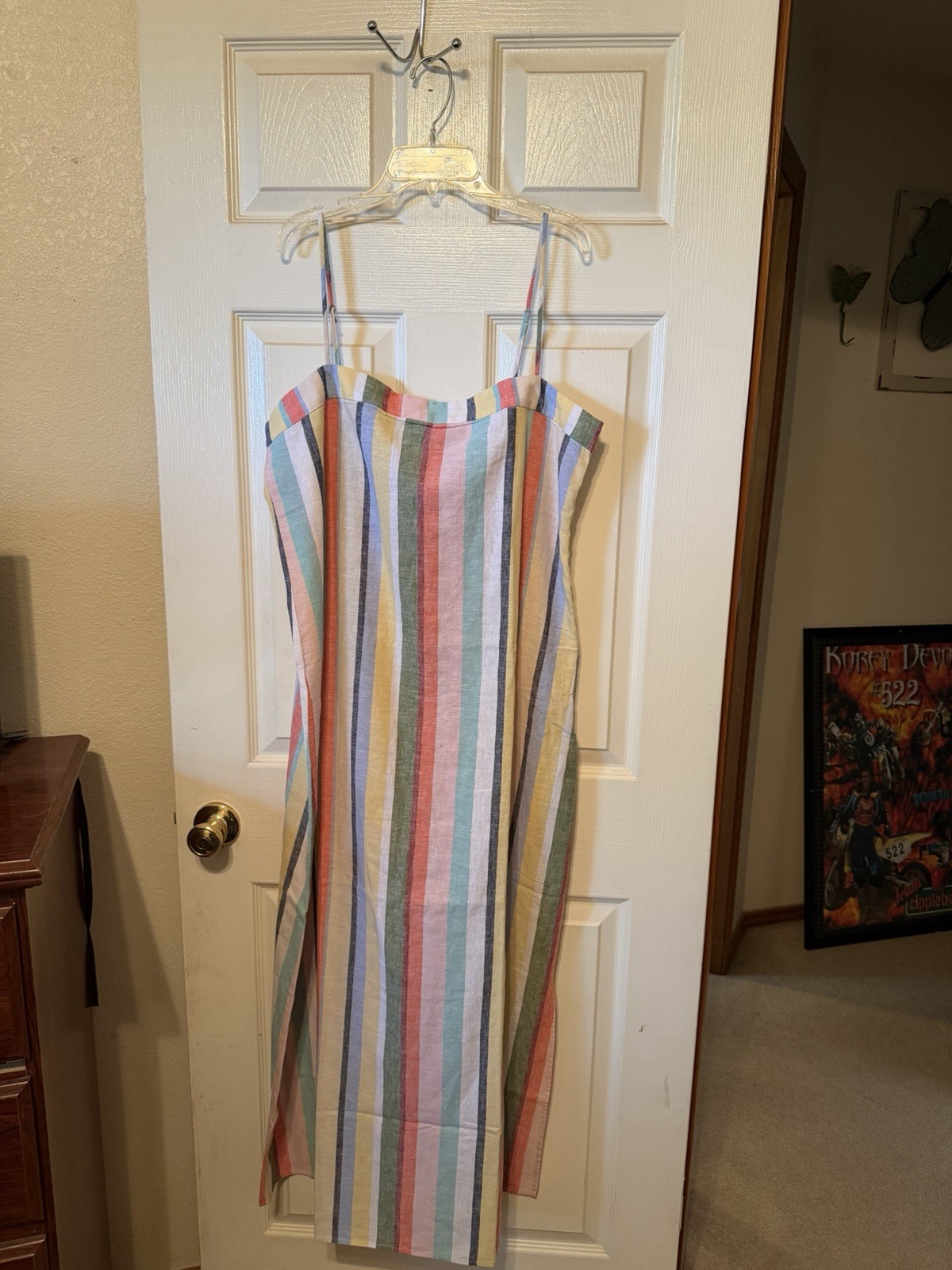 LOFT Womens L Striped Square Neck Maxi Sheath Dress Linen Zip Sleeveless