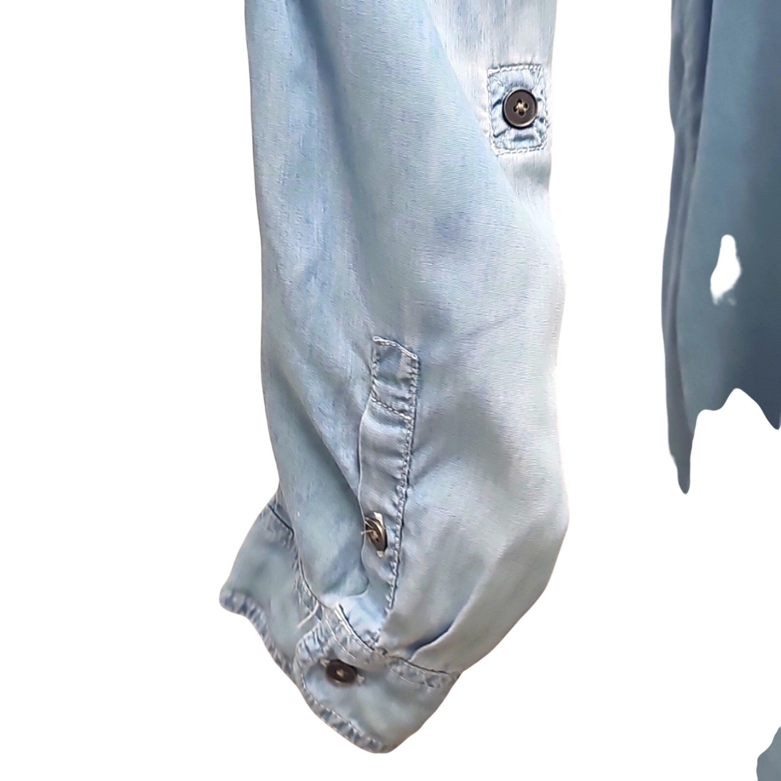 So Womens Long Sleeve 3/4 Button Lyocell Light Blue Denim Tunic Shirt Dress Sz M