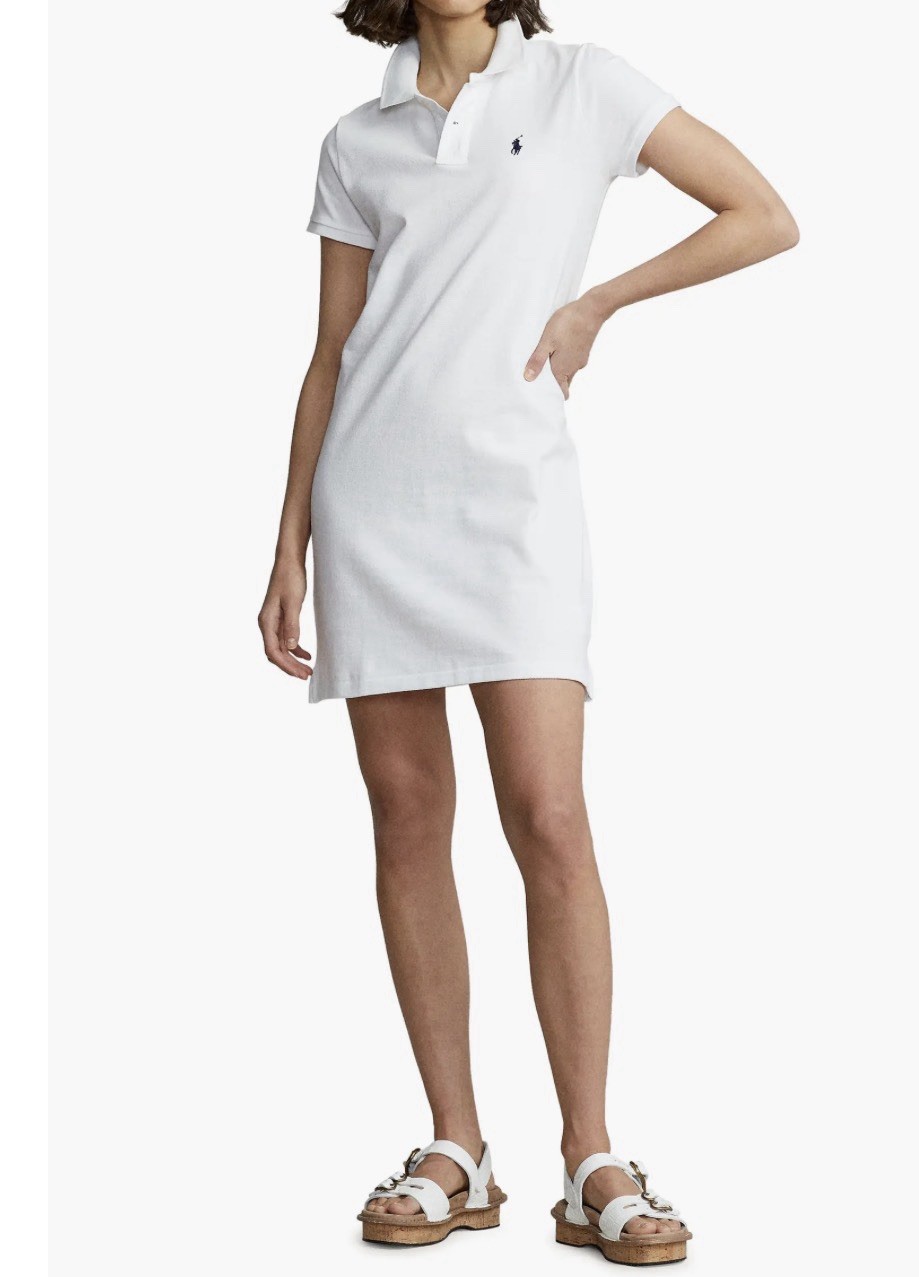 Ralph Lauren White Polo 100% Cotton Polo Dress Signature Embroidered Navy Pony