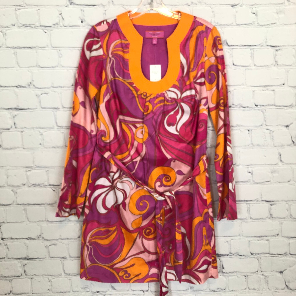 NWT Banana Republic Trina Turk Purple Mod 60’s Dress Size 4 Cotton Silk