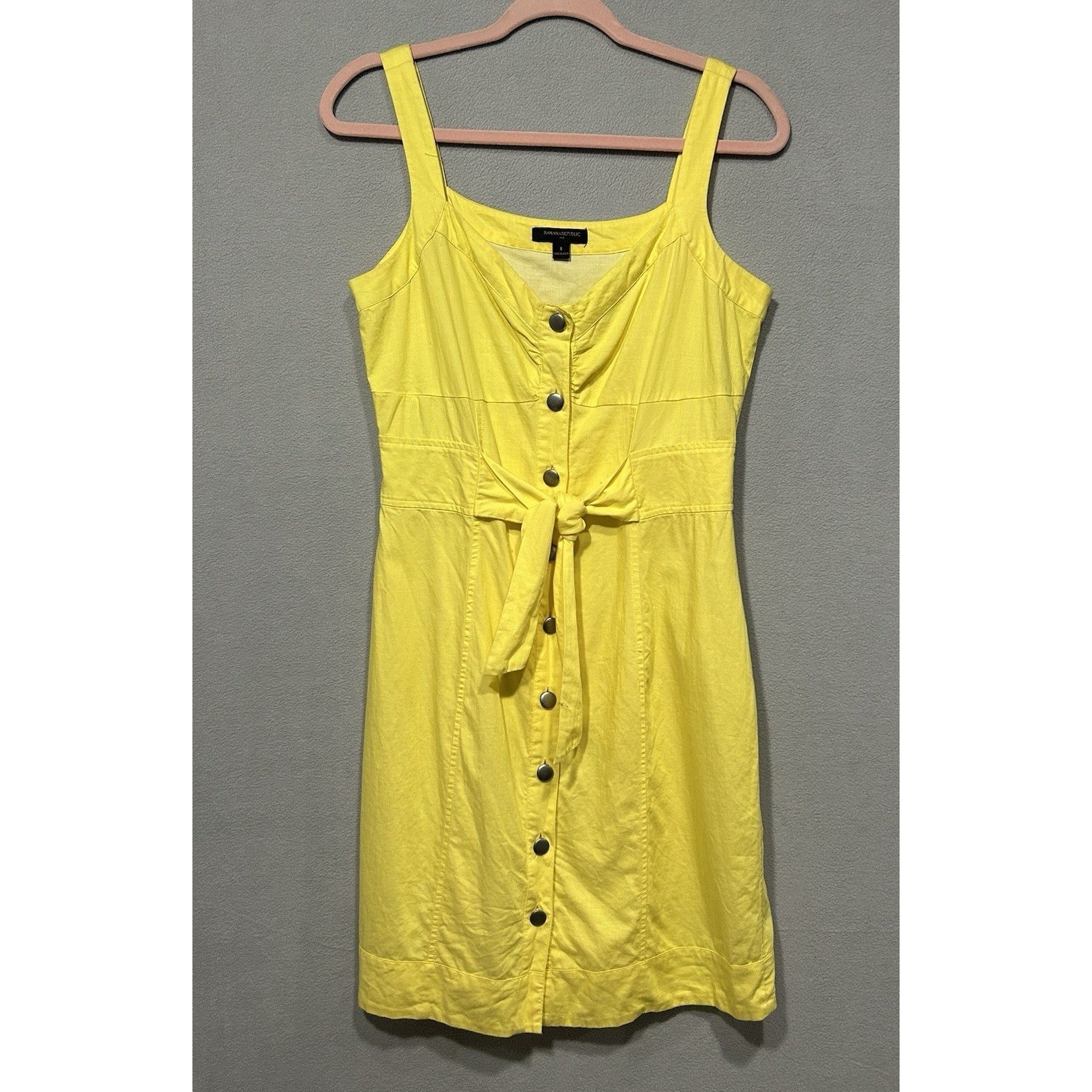 Banana Republic Yellow Button Front Tie Waist Sleeveless Dress Summer Stylish
