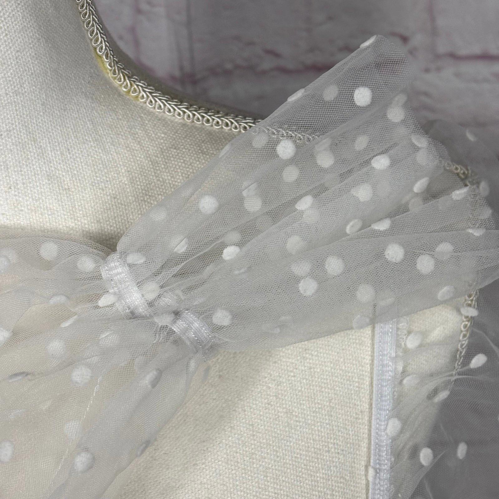 White Polka Dot Mesh Sleeve Fit & Flare Mini Dress Large