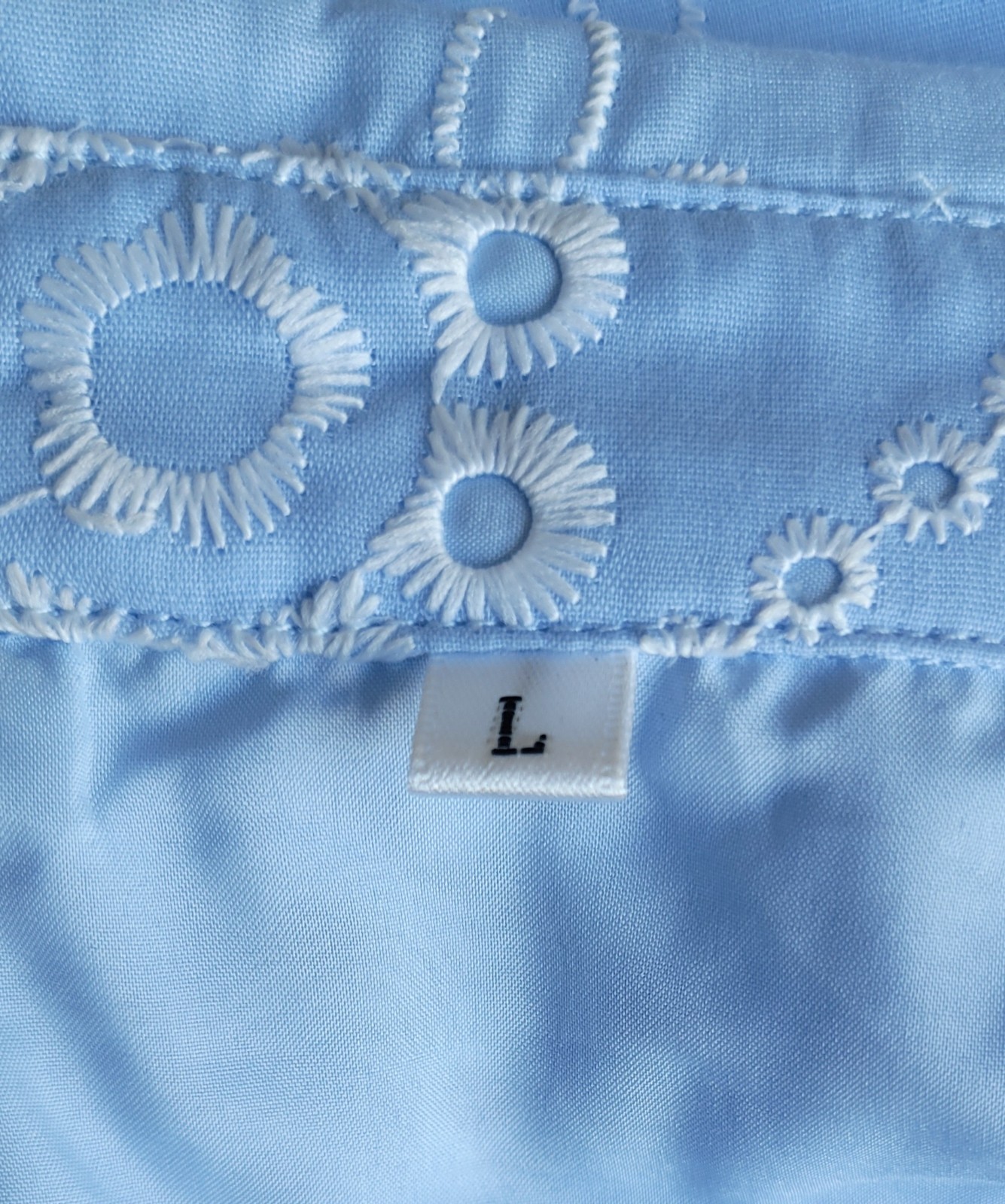 Baby Blue Eyelet Embroidered Dress Puff Sleeve Button Front Belt Cottagecore