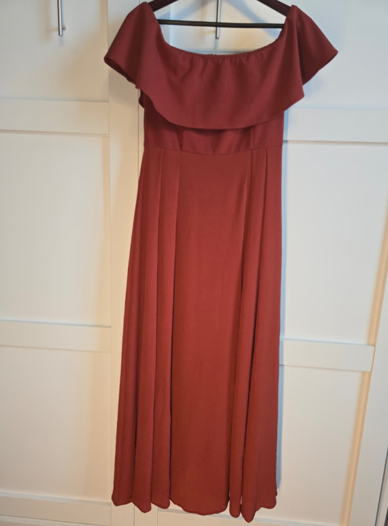 Altar’d State Rust Off Shoulder Maxi Dress Womens L Ruffle Boho Wedding Guest