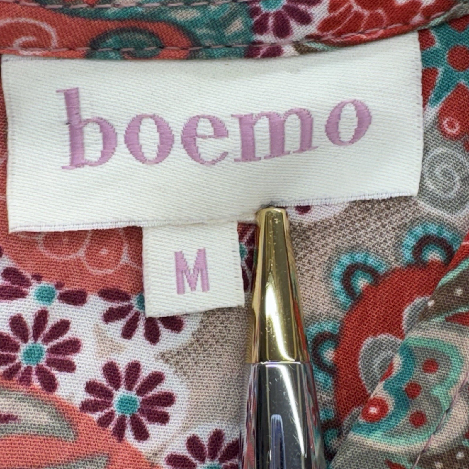 boemo Paisley Boho Maxi Dress Size M Red Pink Blue Kimono Sleeve V Neck Kaftan