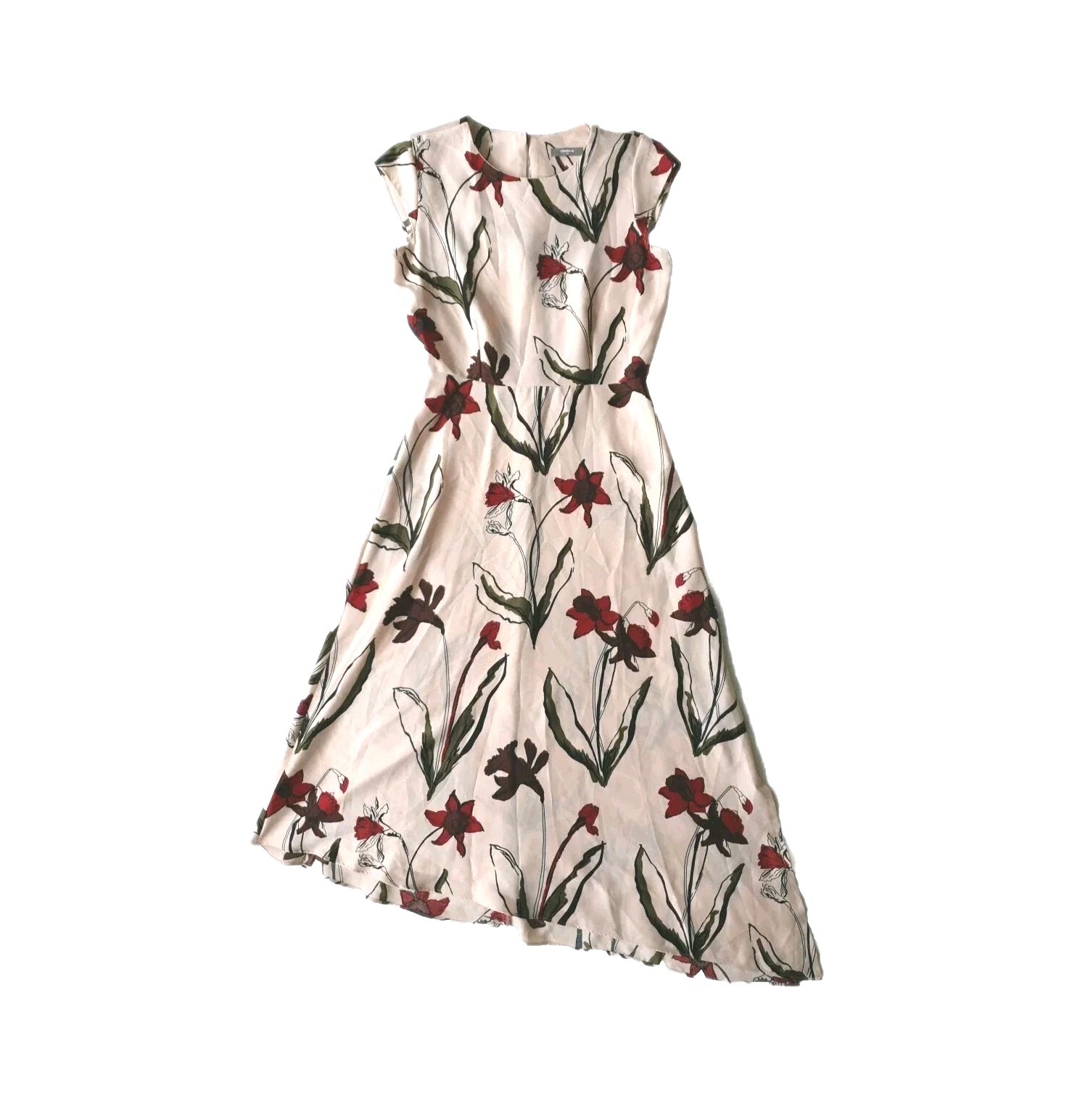 Studio W. Ladies Pink Floral Round Neck Asymmetric Hem Midi Dress. UK 10, EU 38.