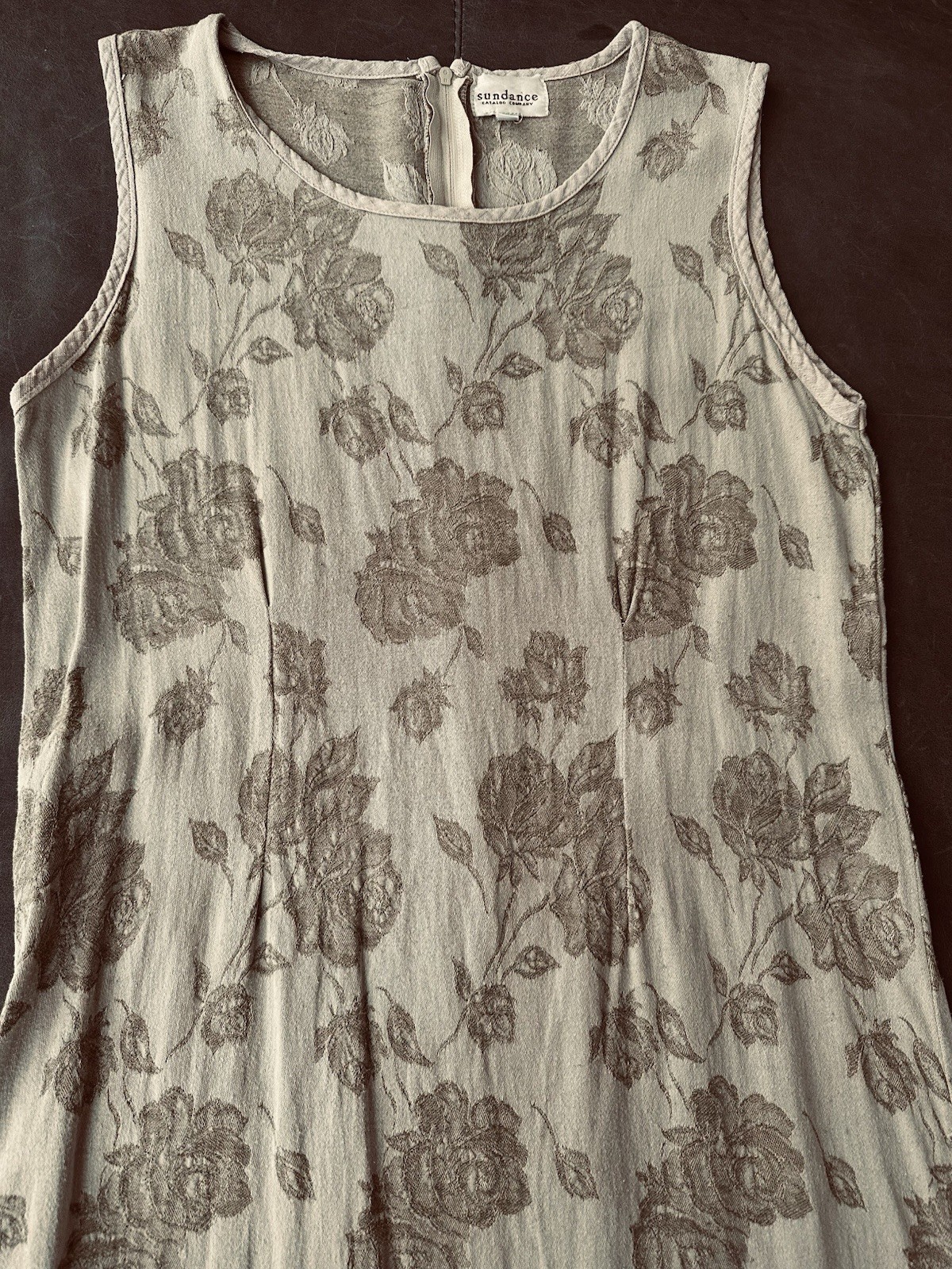Sundance Maxi Dress Small Sleeveless Floral Beige Green Cottagecore Made In USA