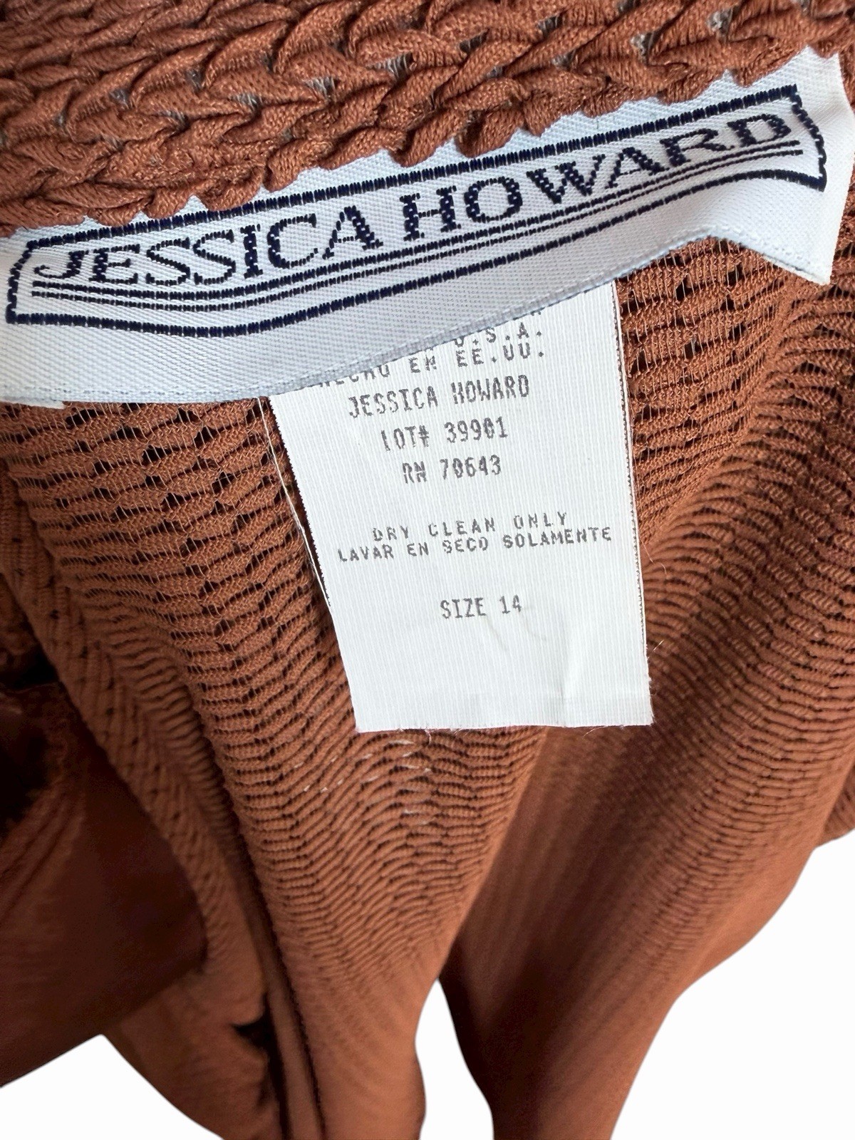 Vintage Jessica Howard Earthy Brown 2 Pc Dress Set Knit Jacket Boho Cottagecore
