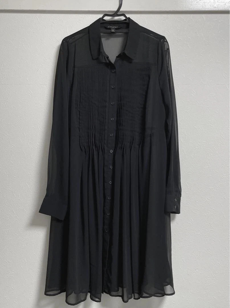 Banana Republic Black Sheer Chiffon Pintuck Shirt Dress 2Piece Set Slip Line SzM