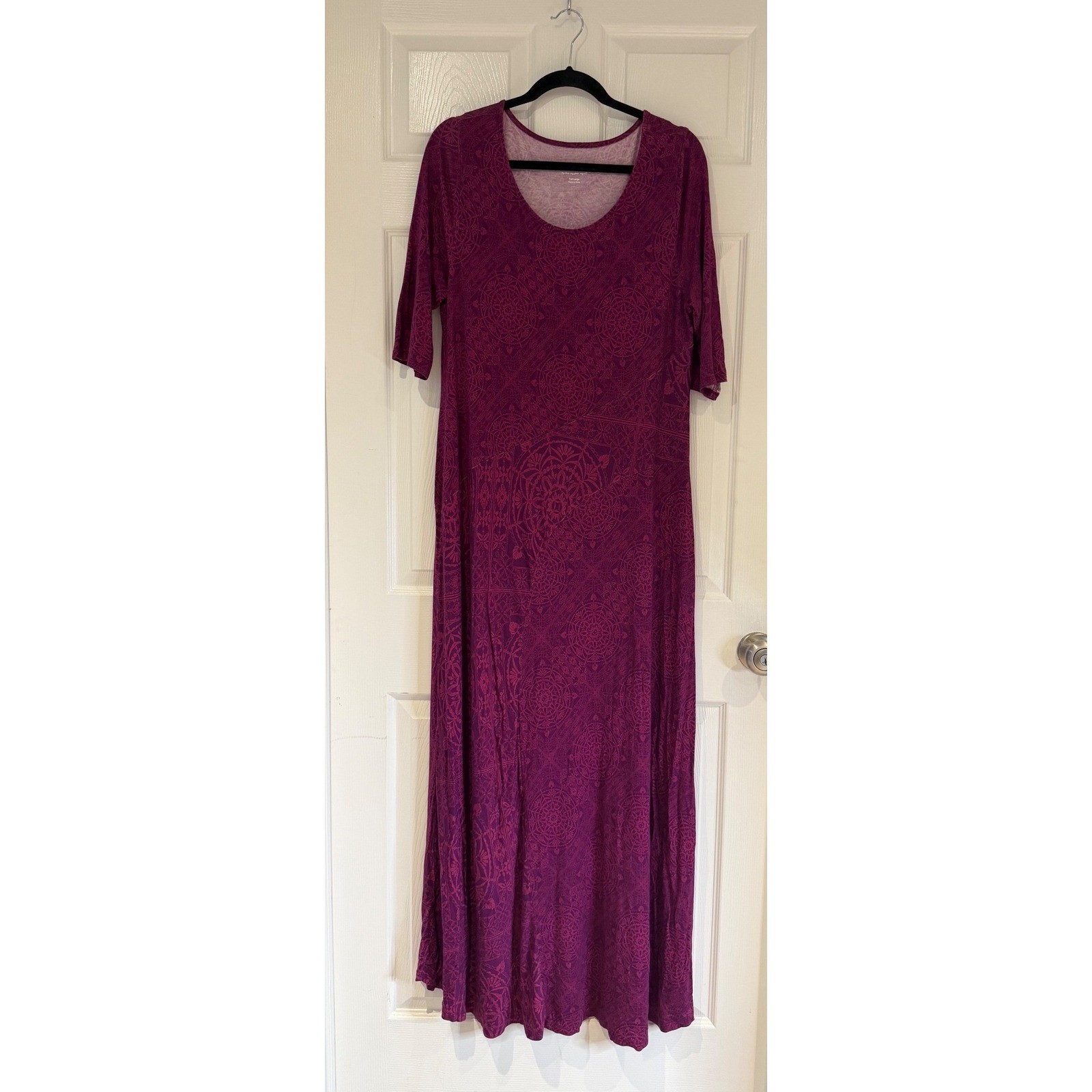 Soft Surroundings Tall Large Purple Mandala Print Maxi Dress Elbow Sleeve Summer