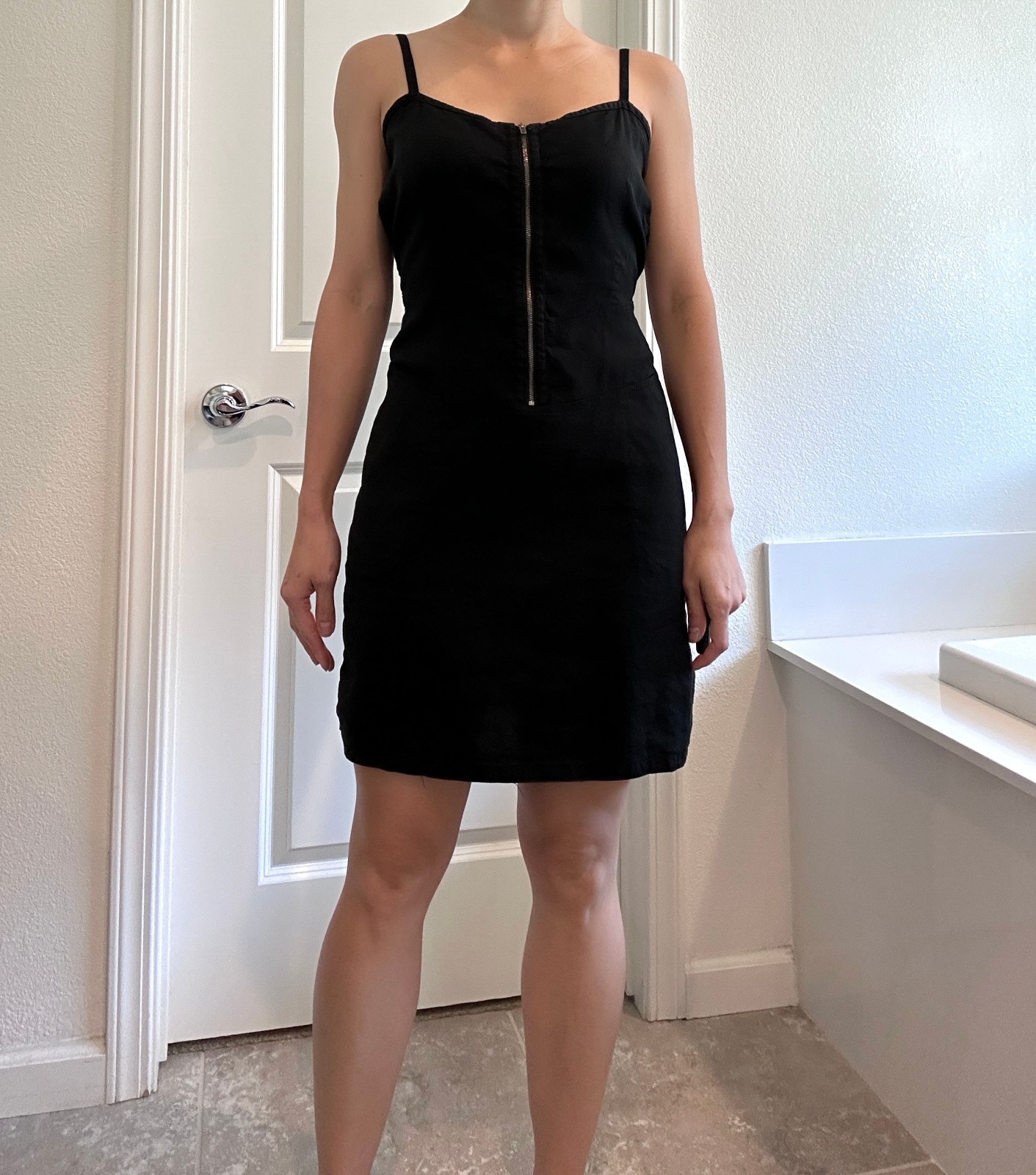 Theory Linen Spaghetti Strap Front Zipper Mini Black Dress size 12