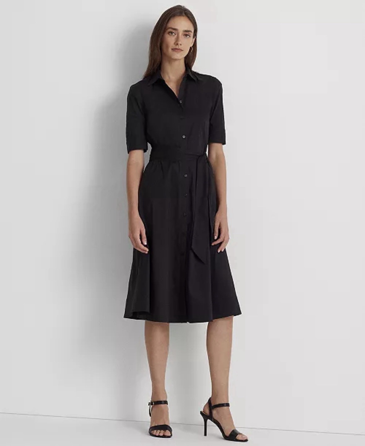 Lauren Ralph Lauren Black Label Cotton Shirt Dress Belted Button Front Size 4