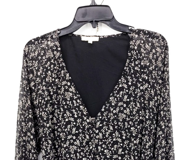 Z Supply Dress Womens Large Black White Floral Chiffon Belted Tiered Flowy Boho