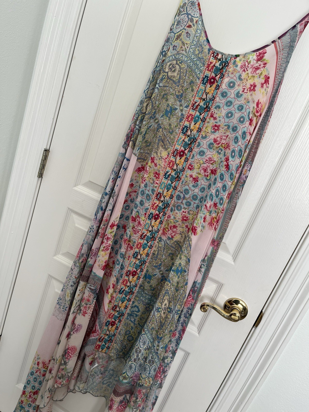 Johnny Was Floral Maxi Dress With Embroidered Ribbon Detail XL