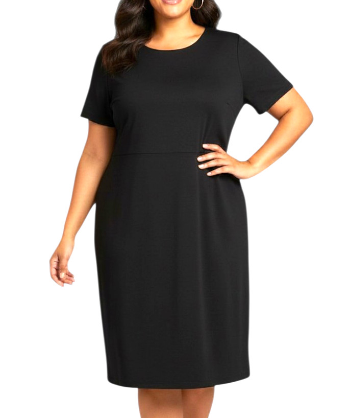 OLD NAVY Black Ponte Knit SHORT SLEEVE SHEATH DRESS Back Zipper COTTON Blend 3X