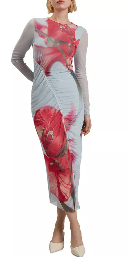 Ted Baker Boxnine Mesh Gathered Pale Blue Midi Dress – size 6 / 2 UK – msrp $295