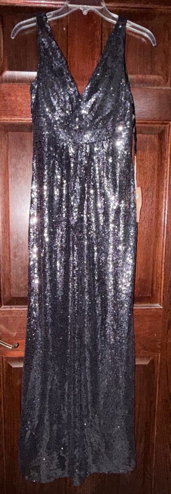 NWT Miss Mintz Midnight Purple Sequin Formal Dress V-Neck Maxi Evening Gown Sz 2
