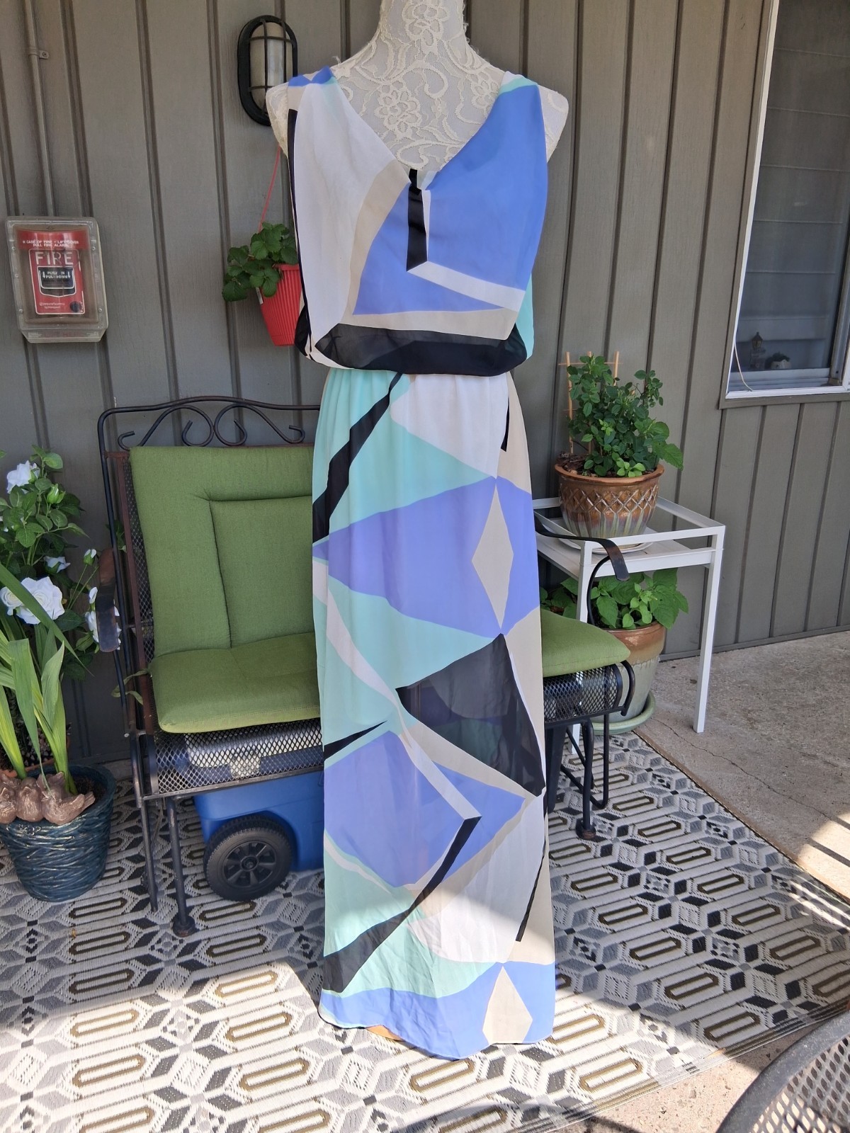 Beautiful MM Couture Sheer Summer Dress Sz M Geometric Patern Big Tall