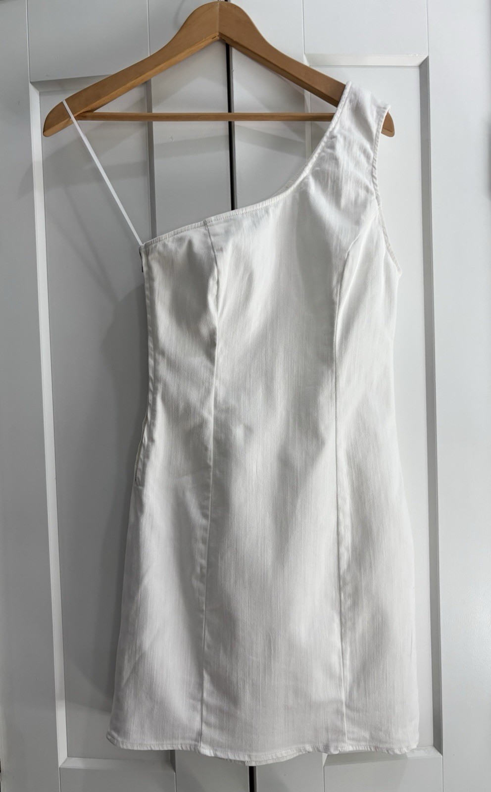 Altar’d State One-Shoulder White Denim Mini Dress, Size S