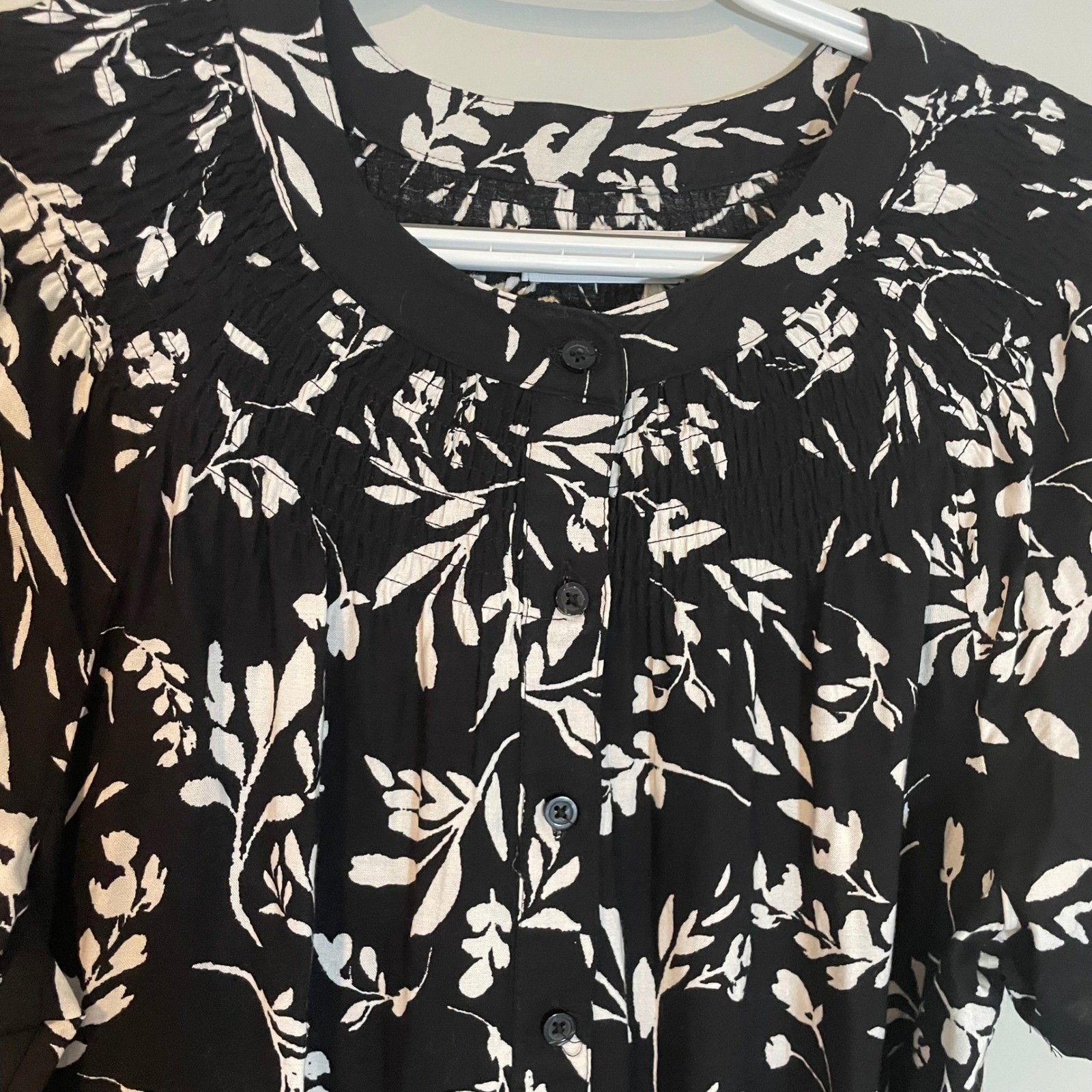 Croft & Barrow Womens Black White Floral Button Midi Dress Pockets S Belted