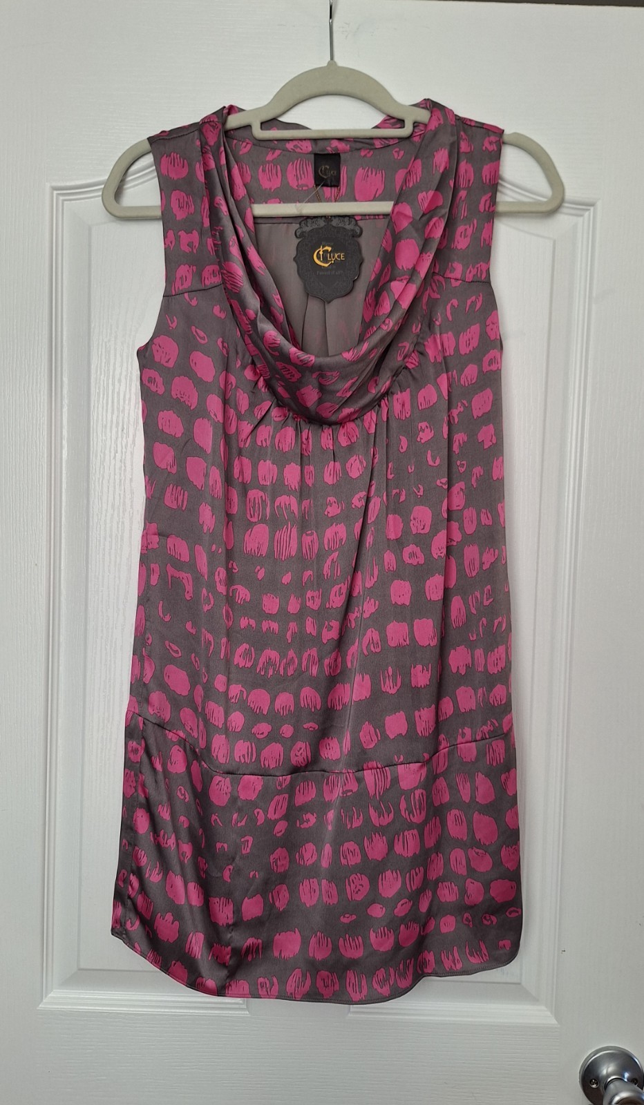 C.Luce Women’s Sleeveless Short Dress Pink Grey Cowl Neck Lightweight Size S