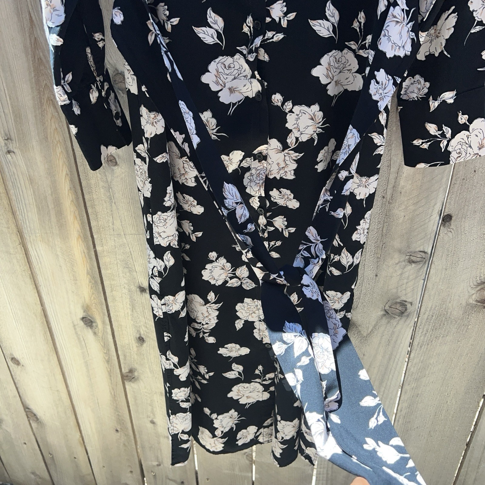 Mango MNG BLACK FLORAL VISCOSE SHIRT DRESS BUTTON DOWN XS/2