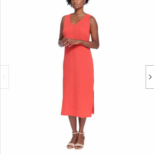 BRIGGS WOMEN’S SLEEVELESS LONG WITH SLIT ON SIDE COTTON DRESS (POPPY SMALL)NWT
