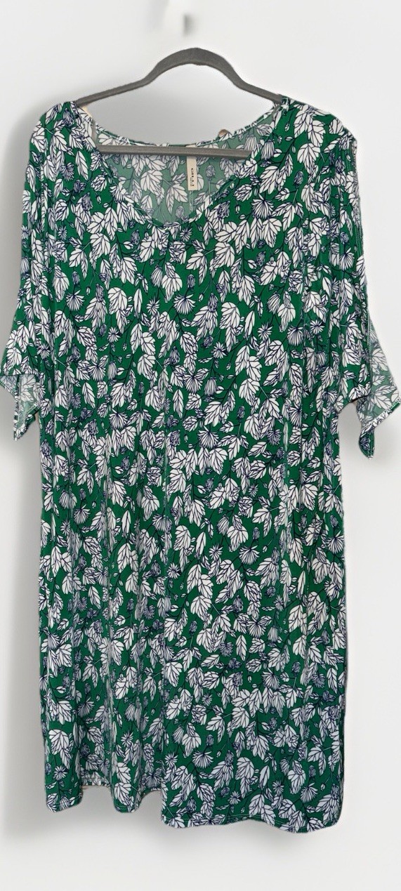 Gilli Dress Green Leaves Floral Size 3x Tied Sleeves Summer Beach Casual Dress
