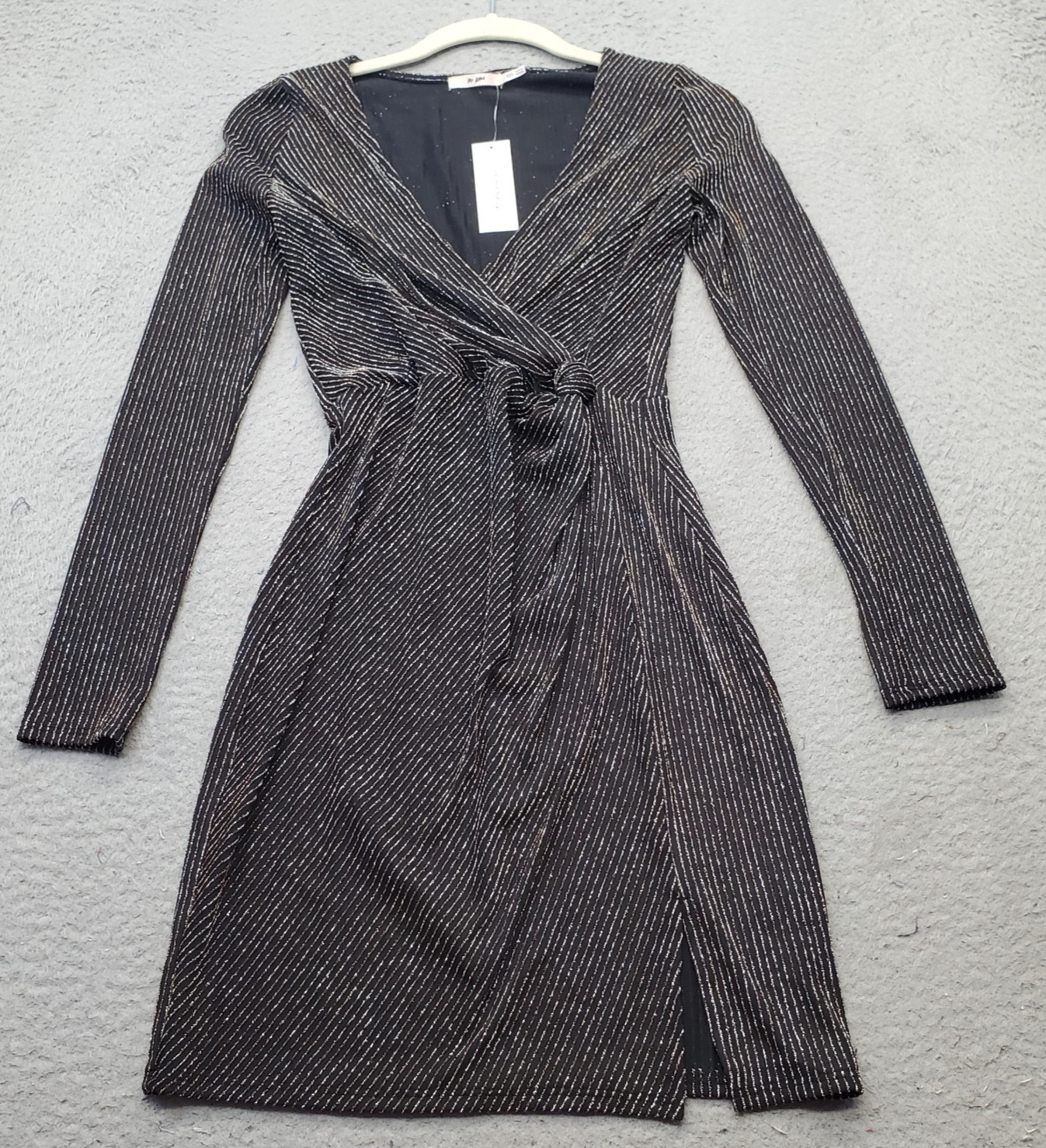 Miami Wrap Dress Womens XXS Multi Pinstripe Metallic Stretch V-Neck Knot Waist