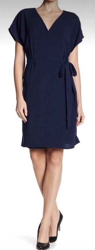 NWT Navy Blue Bobeau Short Sleeve Wrap V-Neck Dress Size Small