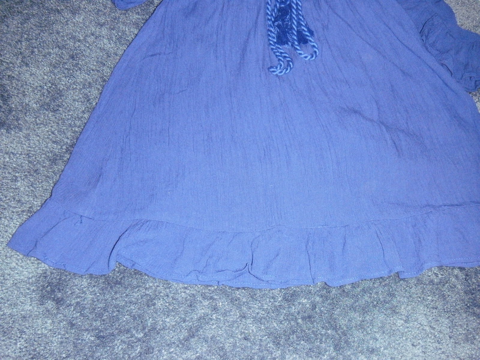 Eyeshadow Dress Young Women M Blue Deep Scoop Short Batwing Sleeve Ruffled Lined