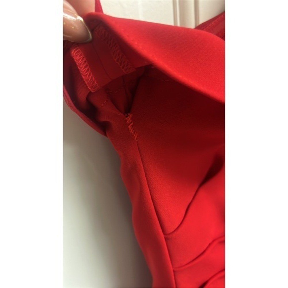 Carmen Marc Valvo Infusion Red One Shoulder Ruffle Sheath Cocktail Dress 2