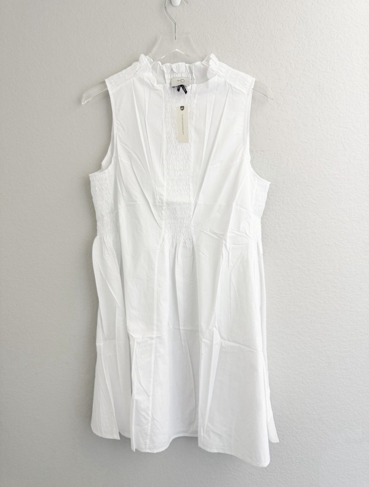 Anthropologie HD in Paris White Cotton High Neck Mini Dress Sleeveless L