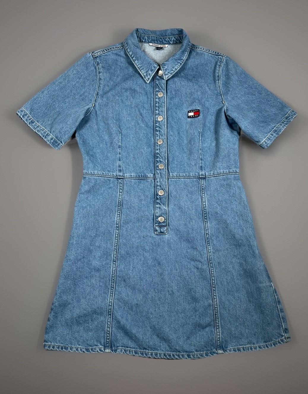 Tommy Hilfiger Jeans Slim Short Sleeve Dress Women M Denim Medium Wash Snap