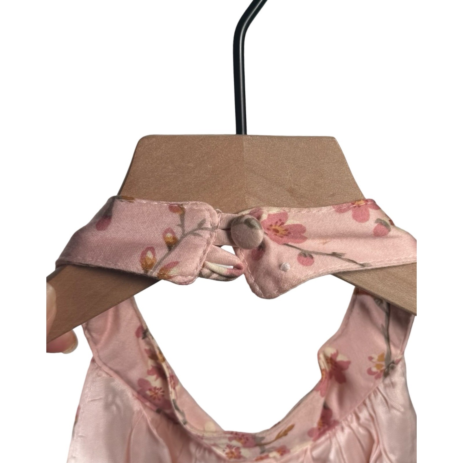 Vintage Moods 90s Cherry Blossom Bird Print Halter Neck Dress 6 Made in USA