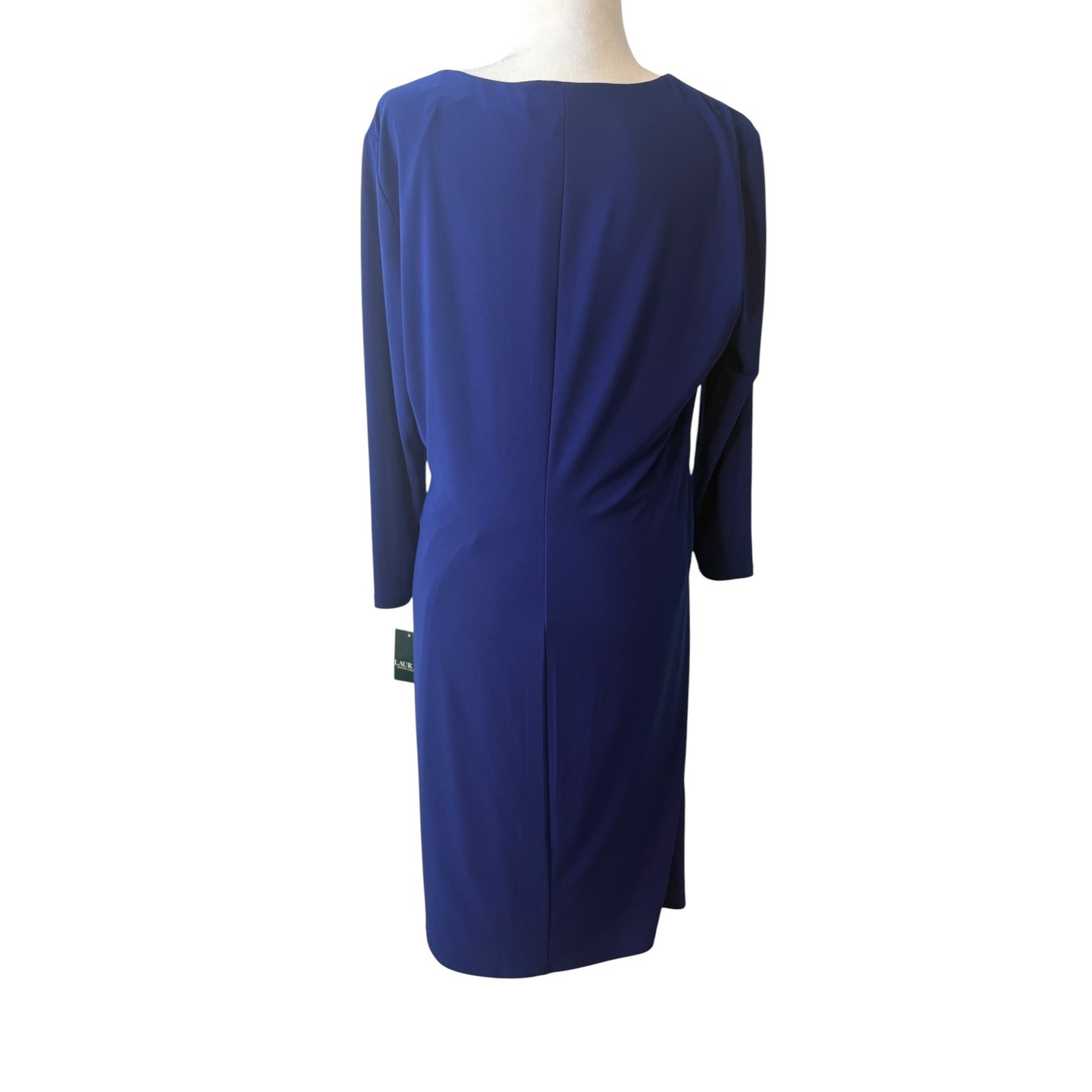 Lauren Ralph Lauren Blue Faux Wrap Dress Jersey Sheath Size 16 NWT