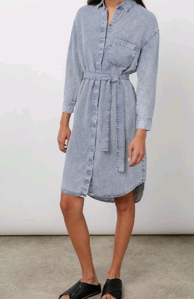 RAILS Ames Dress MEDIUM In Blue Acid Wash Denim Style Womens NEW!