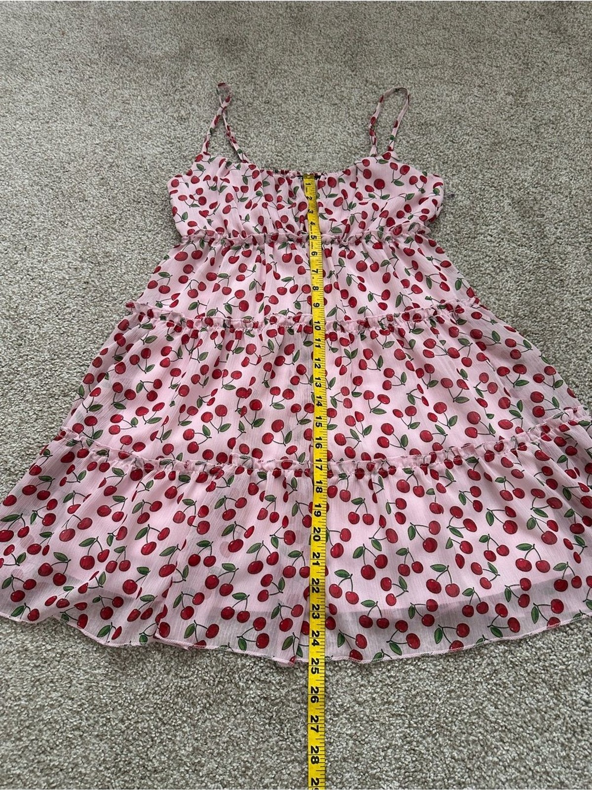 Trixxi Pink Cherry Print Tiered Babydoll Dress – Size M